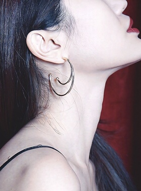 C型耳环双层圆环耳钉 圆弧耳坠欧美几何圆圈耳饰简约个性夸张耳钉