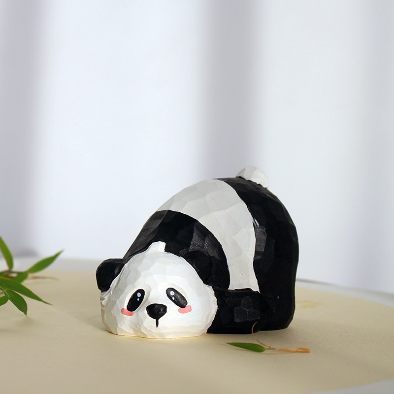 Chumfun 手工木雕熊猫摆件国潮家居车内装饰用品创意生日礼物