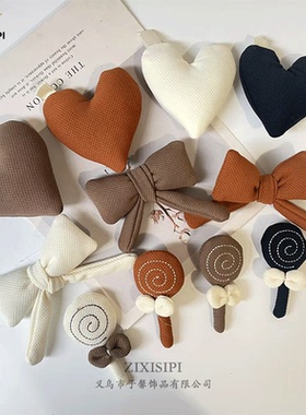 布艺韩版咖色系蝴蝶结爱心棒棒糖书包挂件diy头绳鞋袜配件/M1068