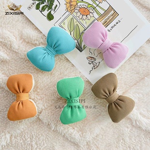 马卡龙色蝴蝶结充棉公仔双面色针织布肩带包包鞋服发箍装饰/M0492