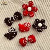 新年红植绒五瓣花diy饰品布艺花朵蝴蝶结配饰服装 头饰辅料 M1134