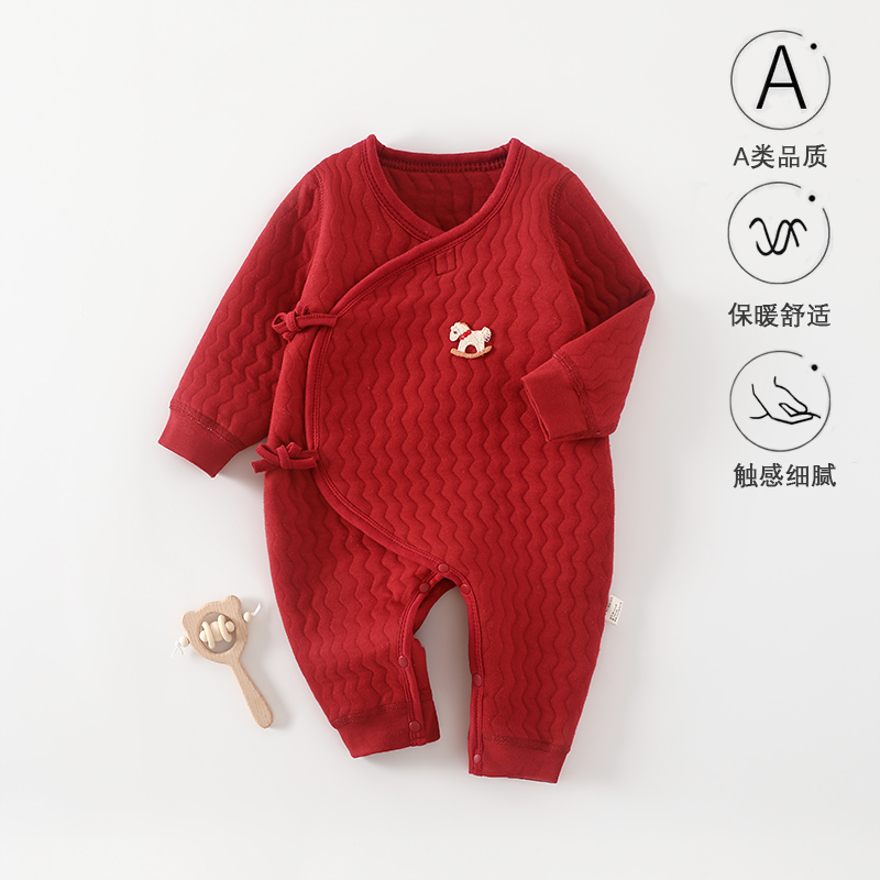 冬季婴儿保暖蝴蝶衣新年新生儿哈衣蝴蝶衣衣服新年衣服红色衣服