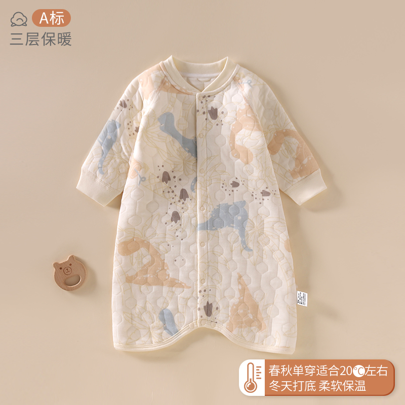 秋冬婴儿保暖睡衣睡袍儿童三层保暖睡衣宝宝加厚睡衣服家居服衣服