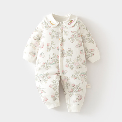 婴儿连体衣女宝衣服秋冬季新款夹棉男宝纯棉加厚保暖哈衣棉衣棉服