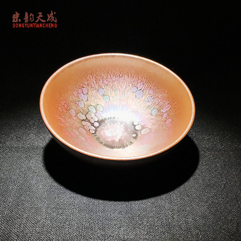 正宗建阳窑建盏彩色曜变油滴盏兔毫盏主人杯茶杯品茗杯原矿釉铁胎
