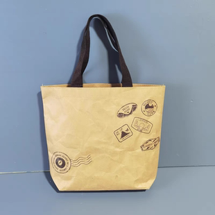 外贸原单大容量复古水洗牛皮纸手提袋环保购物袋收纳袋单肩包