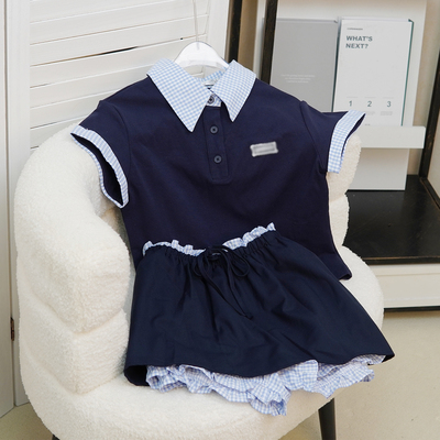 格子拼接休闲套装裙女2025夏季新款学院风减龄小个子百褶裙两件套