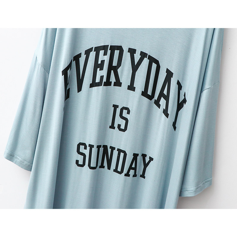 여성을위한 모달 잠옷 2022 새로운 여름 얇은 느슨한 대형 중간 길이 스커트 라운드 넥 홈웨어