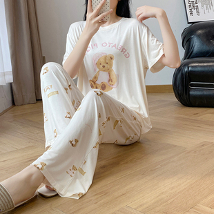 2025新款GP莫代尔春夏睡衣女卡通小熊日系短袖长裤春秋家居服套装