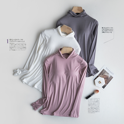 莫代尔半高领大码带胸垫长袖上衣