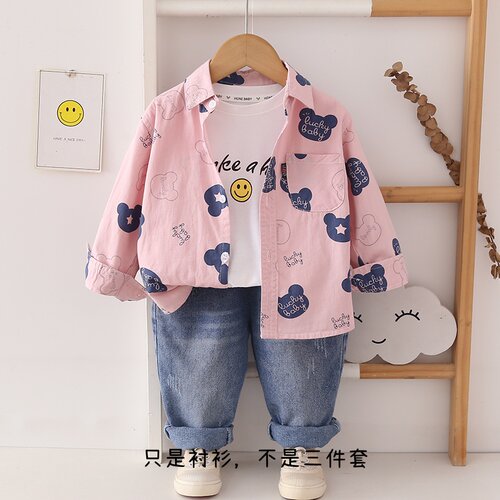 男童全棉上衣衬衫儿童纯棉女宝宝柔软衬衣春夏秋长袖外套薄款童装