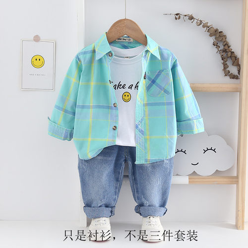 儿童长袖格子衬衫薄款童装纯棉衬衣宝宝春夏秋1-15岁外套男童上衣