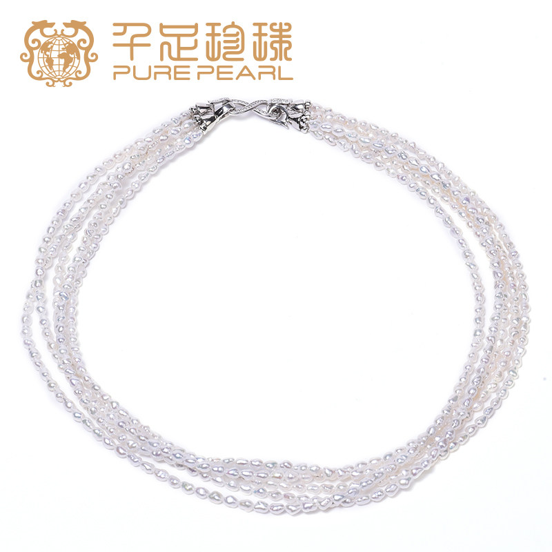 千足淡水珍珠野生keshi女多串可单穿叠戴项链S925银颈链