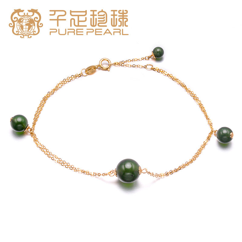 千足珍珠  5.5-6/8-8.5mm蛇纹石18K金可调节长短手链