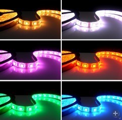 12V LED红色蓝色绿色白色黄色暖白粉红紫色5050滴胶防水灯带60珠