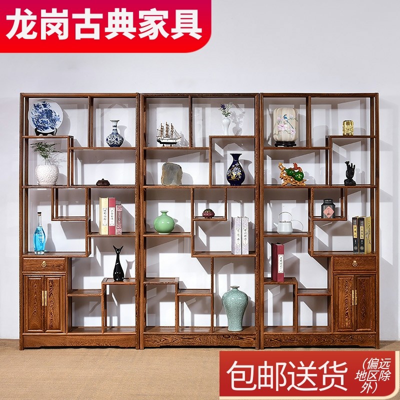 鸡翅木博古架实木中式隔断柜组合