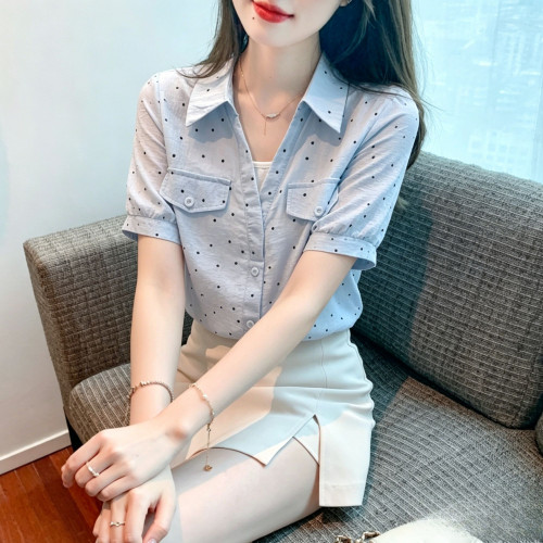 2026夏季爆款时尚洋气假两件拼接短袖波点衬衫女设计感遮肚子上衣
