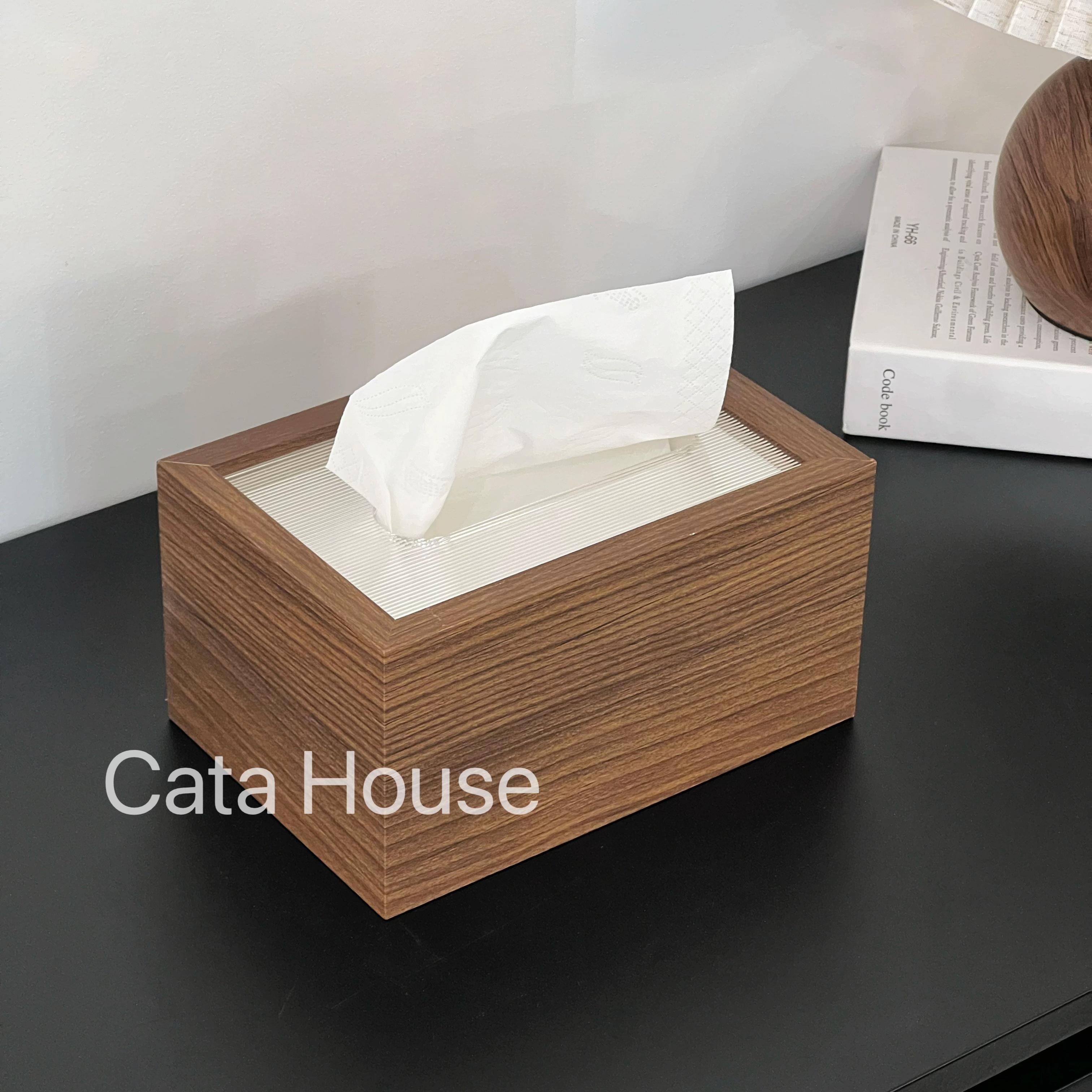 Cata · 中式简约胡桃木纹桌面抽纸盒