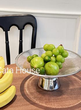 Cata · 玻璃高脚干果盘竖纹坚果果蔬零食蛋糕托盘欧式轻奢水果盘