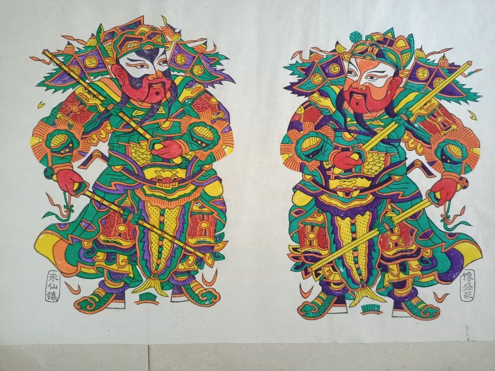 朱仙镇木版年画老门神抱鞭秦琼敬德官带流传