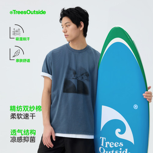 TreesOutside海洋剪影水洗蓝T恤