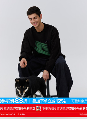 warmtrees 2025秋季新款宽松上衣男女同款绿色光影印花圆领卫衣