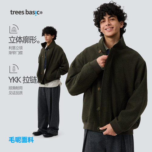 TreesBasic通勤立领廓形毛呢夹克