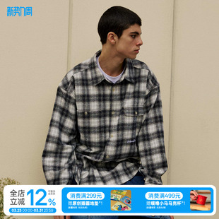 男复古百搭上衣 衬衫 warmtrees 雪花白灰格子长袖