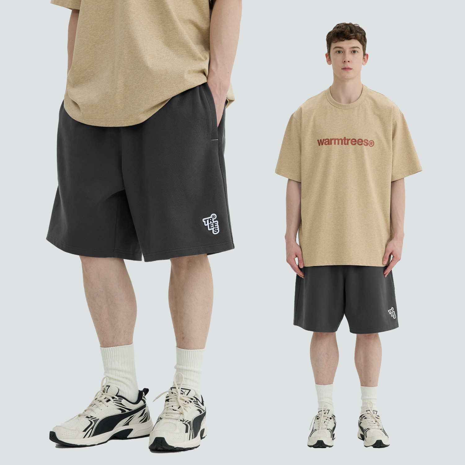 WARMTREES 2025新款夏季TREES绣标重磅针织短裤宽松休闲五分裤男