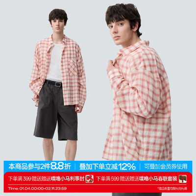 warmtrees复古微透格子长袖衬衫