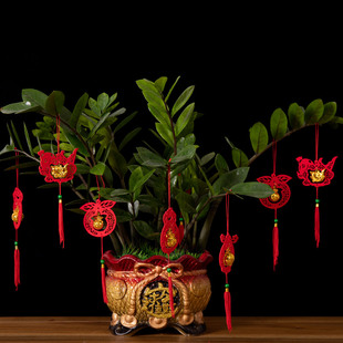 盆景挂件装饰品发财树金钱富贵竹乔迁新居布置用品小灯笼挂饰树上