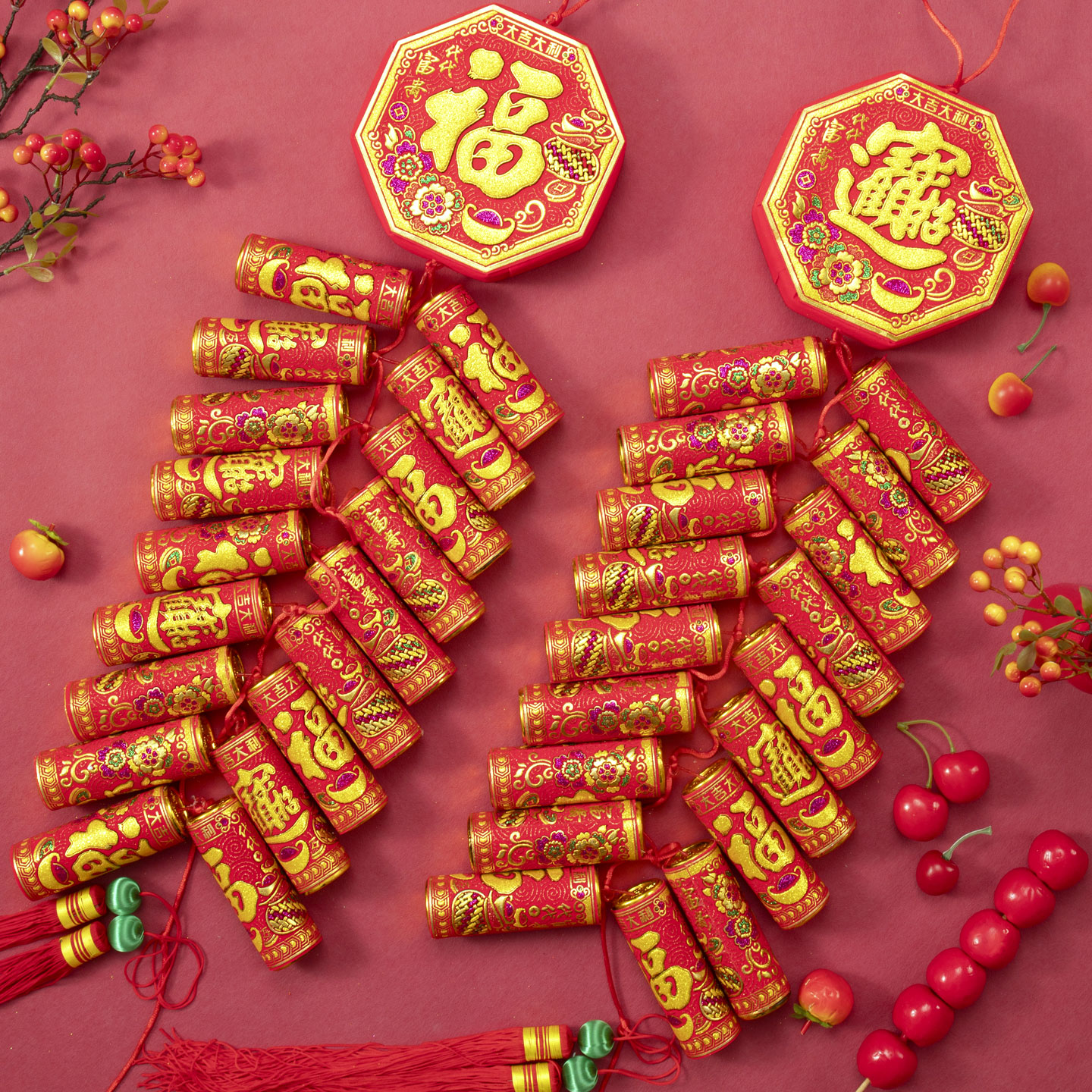 新年装饰鞭炮挂件2026假电子仿真鞭炮串炮仗爆竹春节过年挂串家用