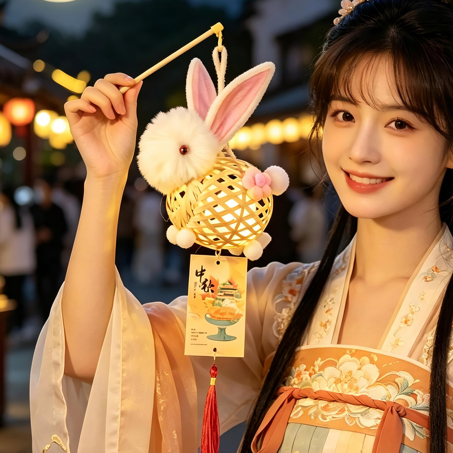 竹编兔子花灯手提发光中秋节灯笼图片