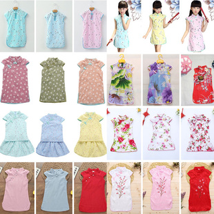 清仓断码儿童唐装女童短袖旗袍裙1-9岁宝宝新年喜庆演出连衣裙夏