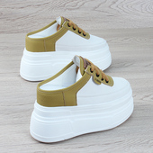 女鞋 半拖鞋 无后跟懒人鞋 2025夏外穿内增高11CM厚底包头皮面小白鞋