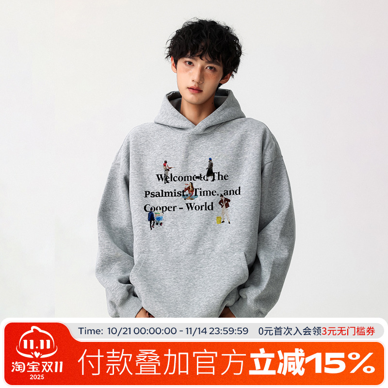 FOFWMODE 秋季新款字母连帽卫衣男美式宽松潮牌休闲情侣百搭外套