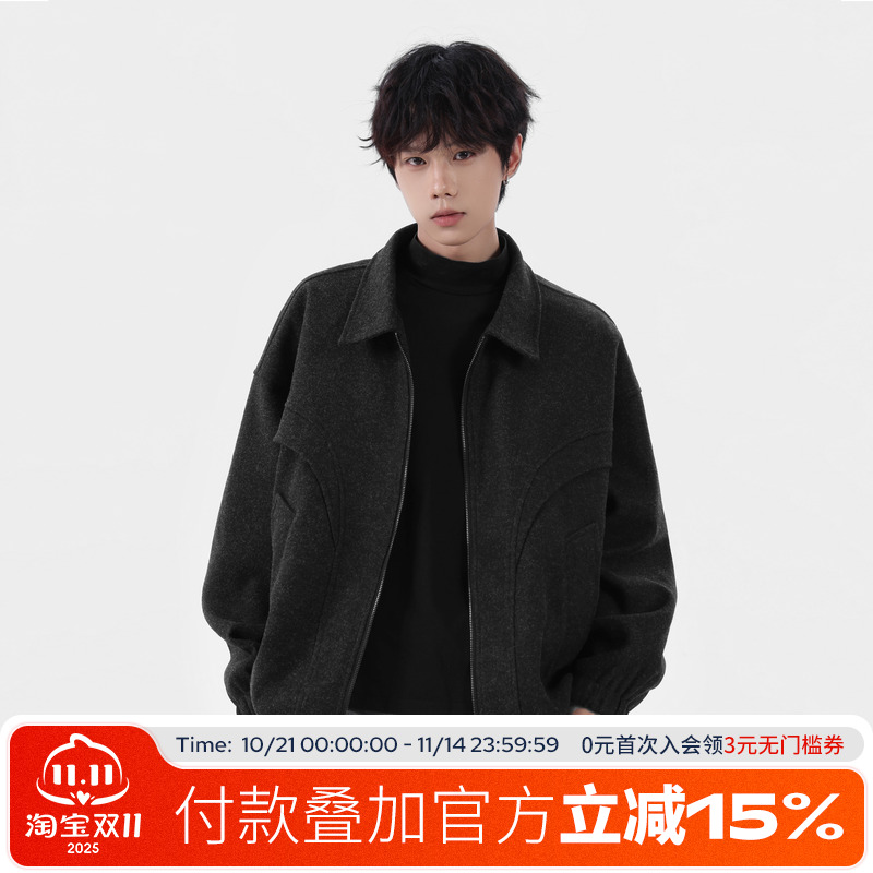 FOFWMODE 秋冬季美式翻领呢料飞行夹克男宽松结构设计短款外套潮