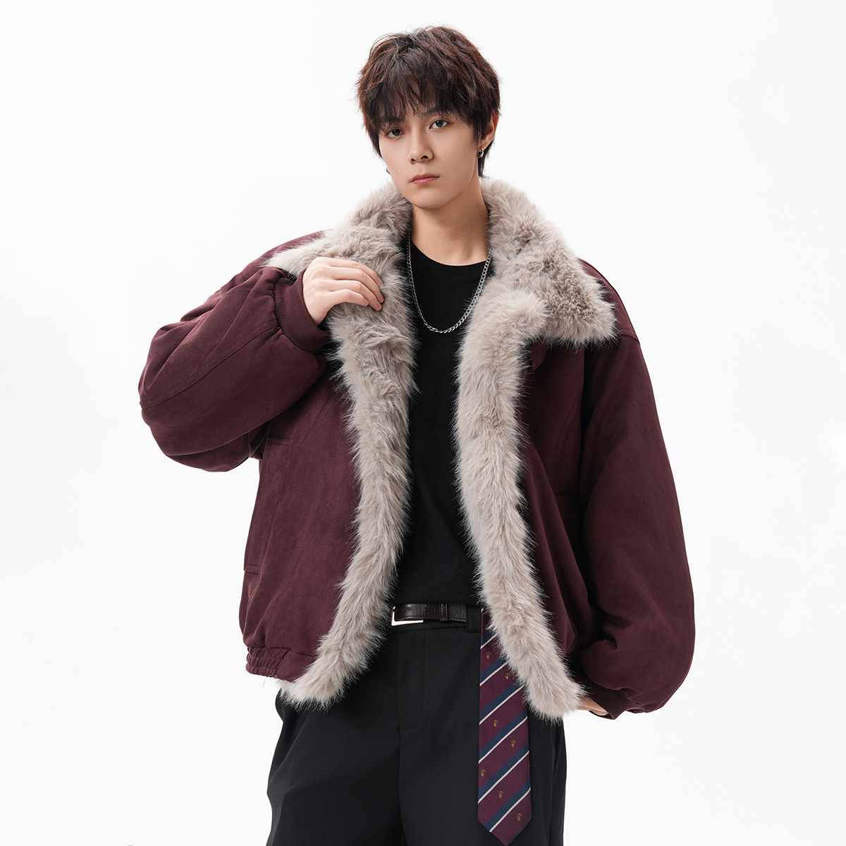 FOFWMODE 美式复古冬座山雕毛领棉服男女宽松加厚派克服棉衣外套