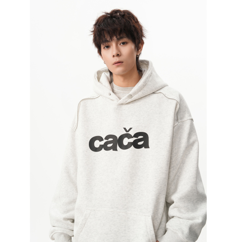 FOFWMODE 秋冬拉链美式字母加绒连帽卫衣男宽松百搭休闲情侣外套