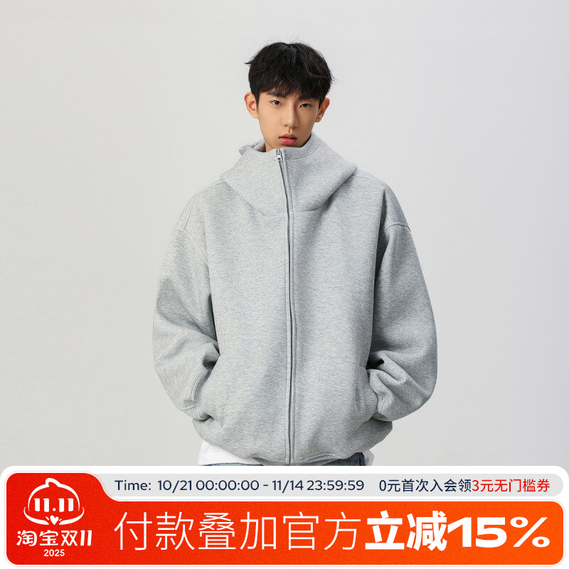 FOFWMODE 460g重磅秋季双开拉链连帽卫衣宽松情侣款简约开衫外套