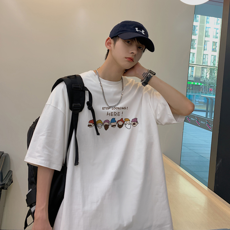 方少男装T恤卡通字母印花短袖