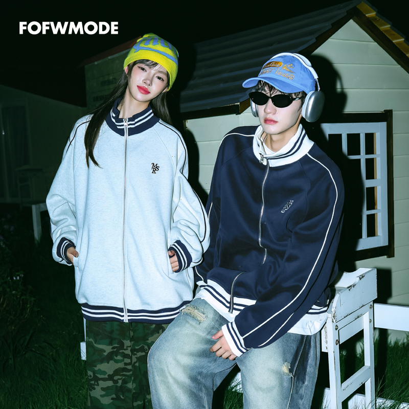 FOFWMODE秋季美式撞色立领夹克