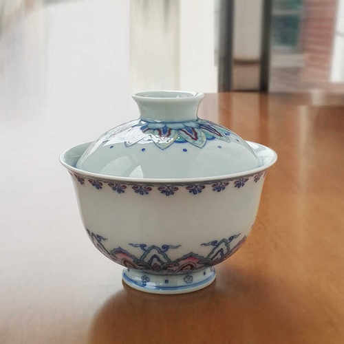 全手工青花柴窑斗彩陶瓷泡茶碗
