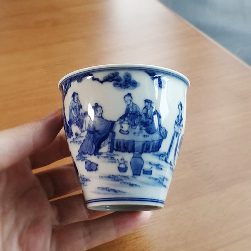 柴烧主人杯仿古青花瓷手绘