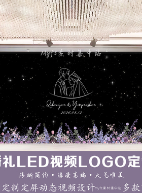 星空黑色粉紫色手绘头像婚礼LED视频LOGO定制图动态视频设计背景