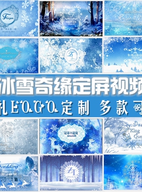 高端婚礼主题LOGO定制 冰雪奇缘LED大屏幕背景高清动态视频制作