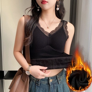 梵记保暖背心女加绒加厚打底衫吊带内衣自带胸垫蕾丝显瘦大码