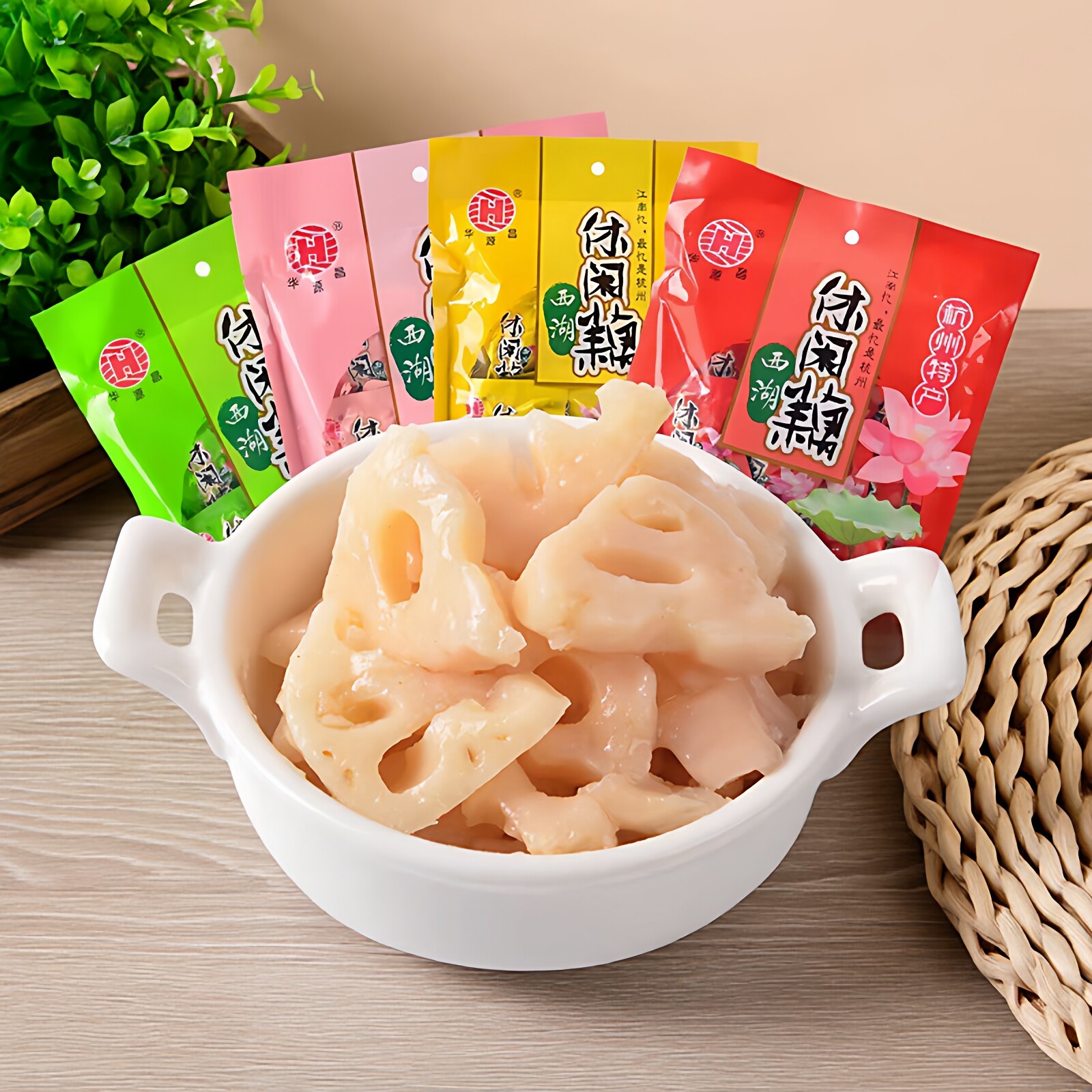 杭州休闲卤华源昌莲藕五香味香辣卤味素食零食小吃338g多省包邮