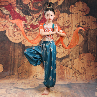 新款 西域风敦煌飞天乐鼓舞蹈服古典飘逸仙女服反弹琵琶女童演出服