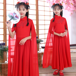 儿童款古筝演出服女中大童仙女气质飘逸中国风钢琴二胡表演合唱服